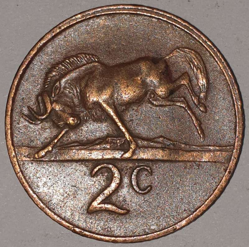 1978 - 2 CENT COIN (TWO CENT COIN) - RSA - BRONZE - KM#83 - BILINGUAL LEGEND - WILDEBEEST